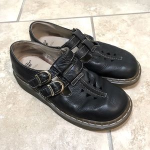 Dr. Martens black leather double buckle Mary Janes